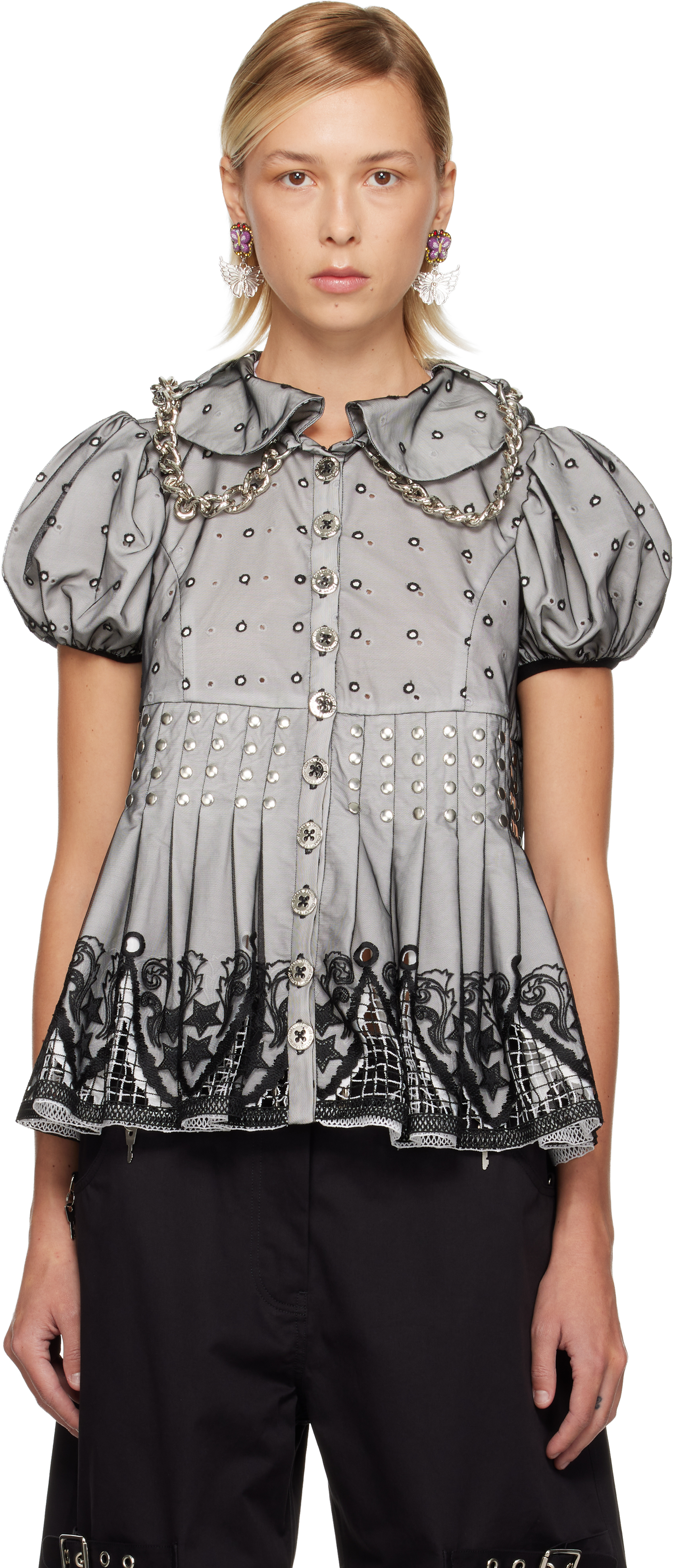 Chopova Lowena - Black & White Beryl Short Sleeve Blouse