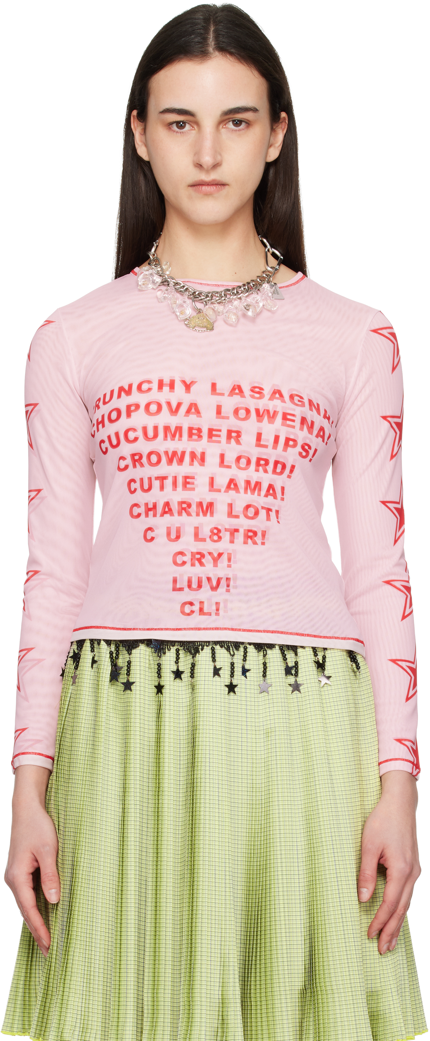 Chopova Lowena - Red Lady Chain Flocked Mesh T-shirt