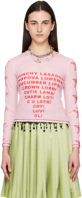 Chopova Lowena Chopova Lowena Pink 'Crunchy Lasagna' Fitted Mesh Top