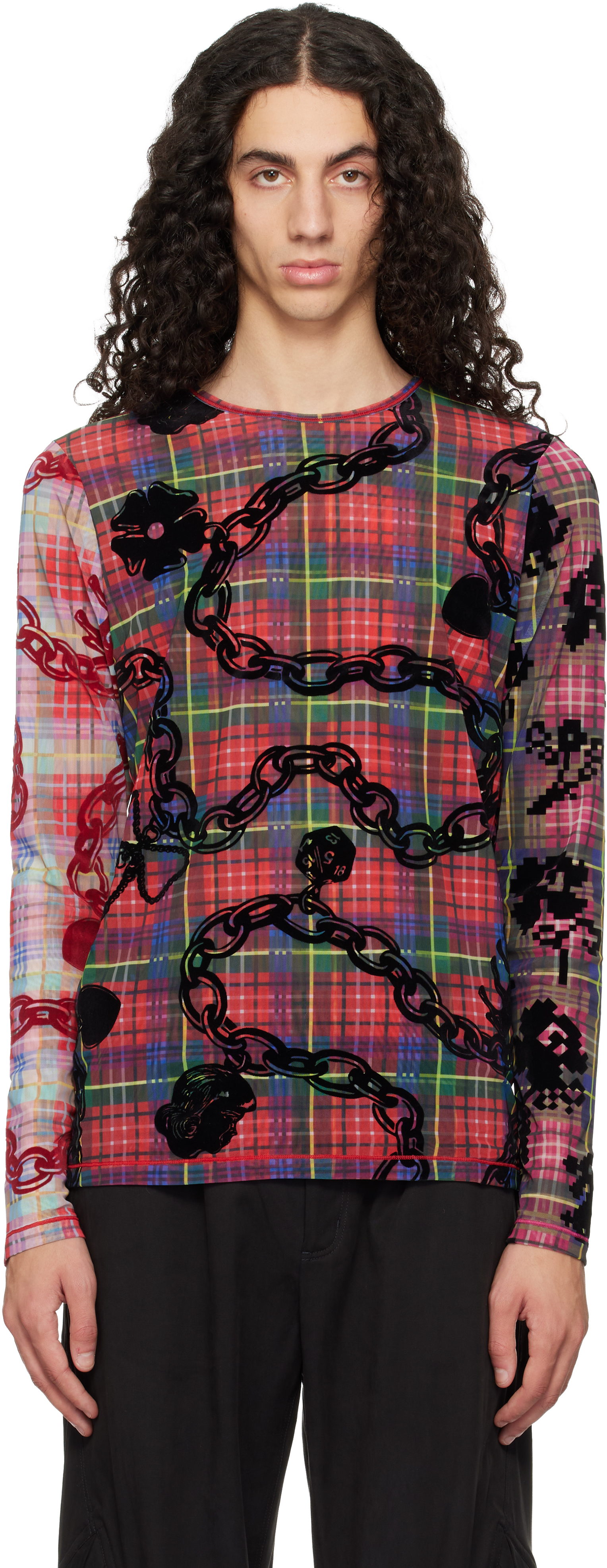 Chopova Lowena - Red Lady Chain Flocked Mesh T-shirt