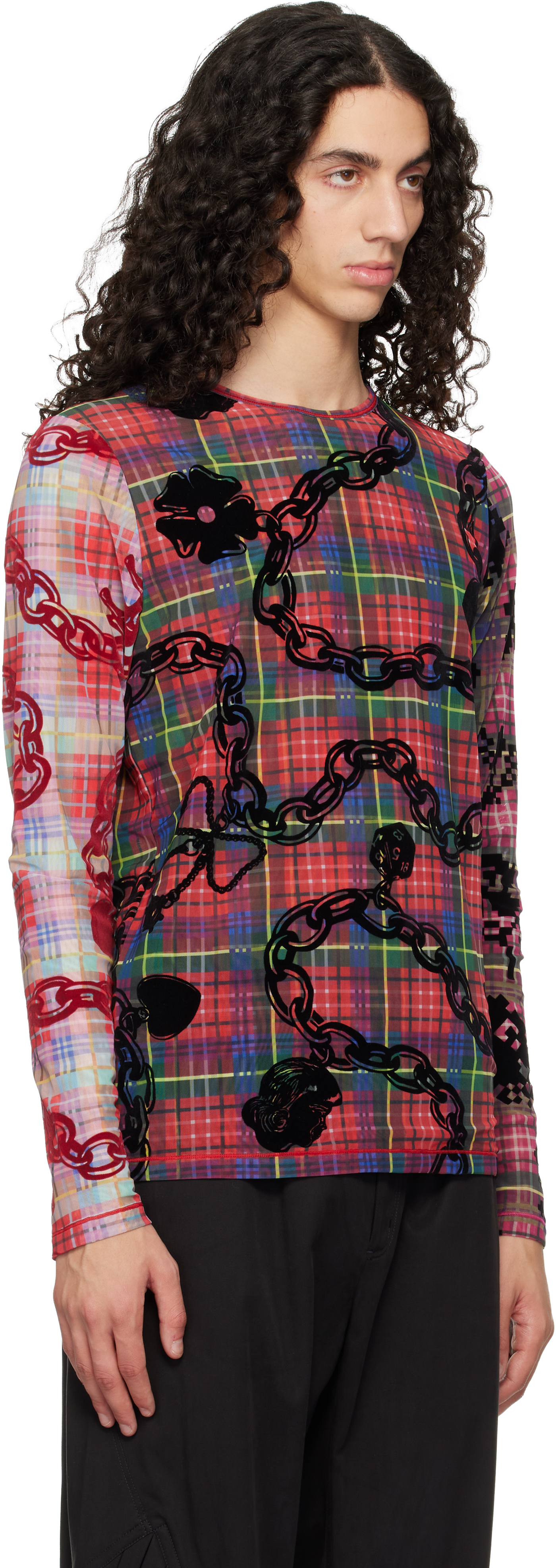 Chopova Lowena - Red Lady Chain Flocked Mesh T-shirt