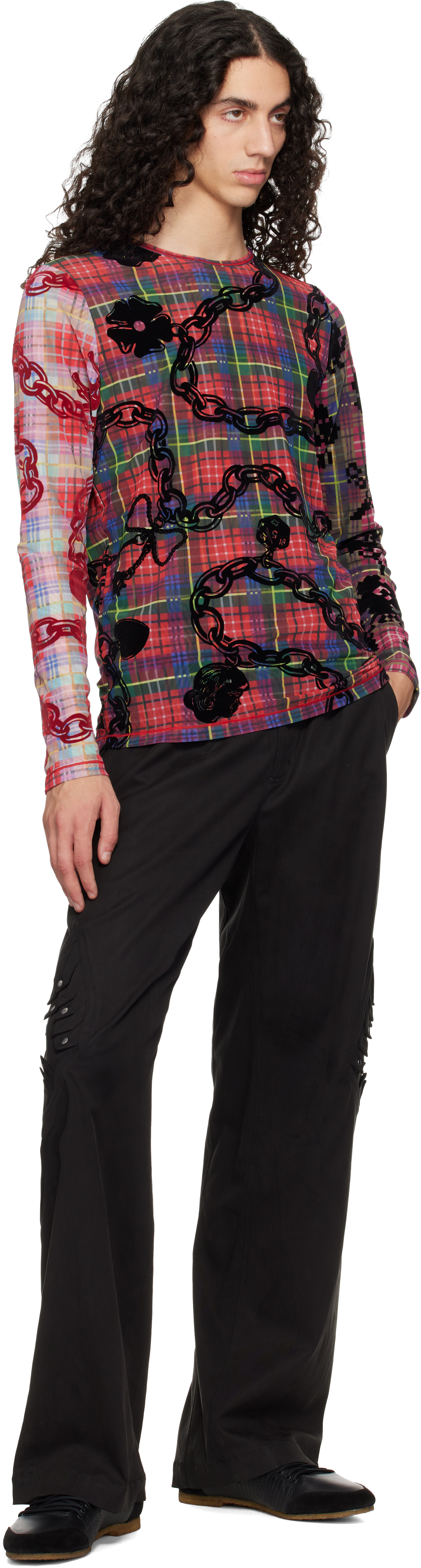 Chopova Lowena - Red Lady Chain Flocked Mesh T-shirt