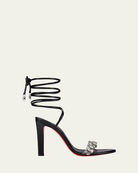 Christian Louboutin 100mm Fanny Jolly Embellished Leather Ankle-Wrap Sandals