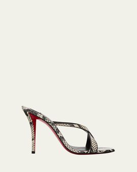 Christian Louboutin 100mm Mulazee Crisscross Snake-Printed Leather Sandals