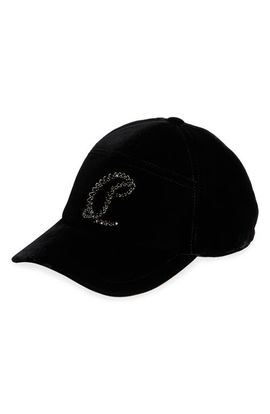 Christian Louboutin Christian Louboutin Mooncrest Crystal Embellished Adjustable Velvet Baseball Cap
