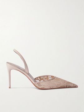 CHRISTIAN LOUBOUTIN Kate Max 85 leather-trimmed lace slingback pumps