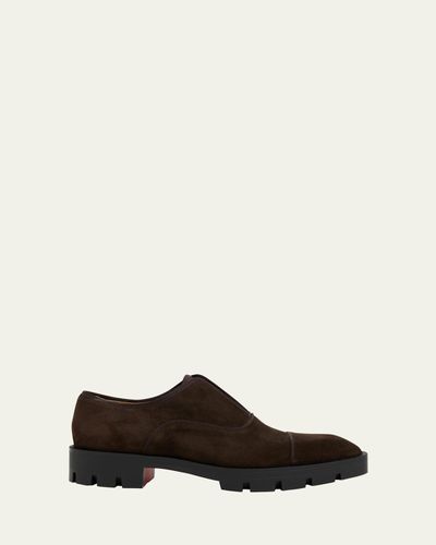 Christian Louboutin Men's Alpha Lion Suede Lug-Sole Slip-On Derby Shoes