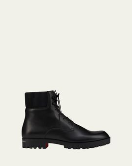 Christian Louboutin Men's Trapman Leather Lug-Sole Lace-Up Boots