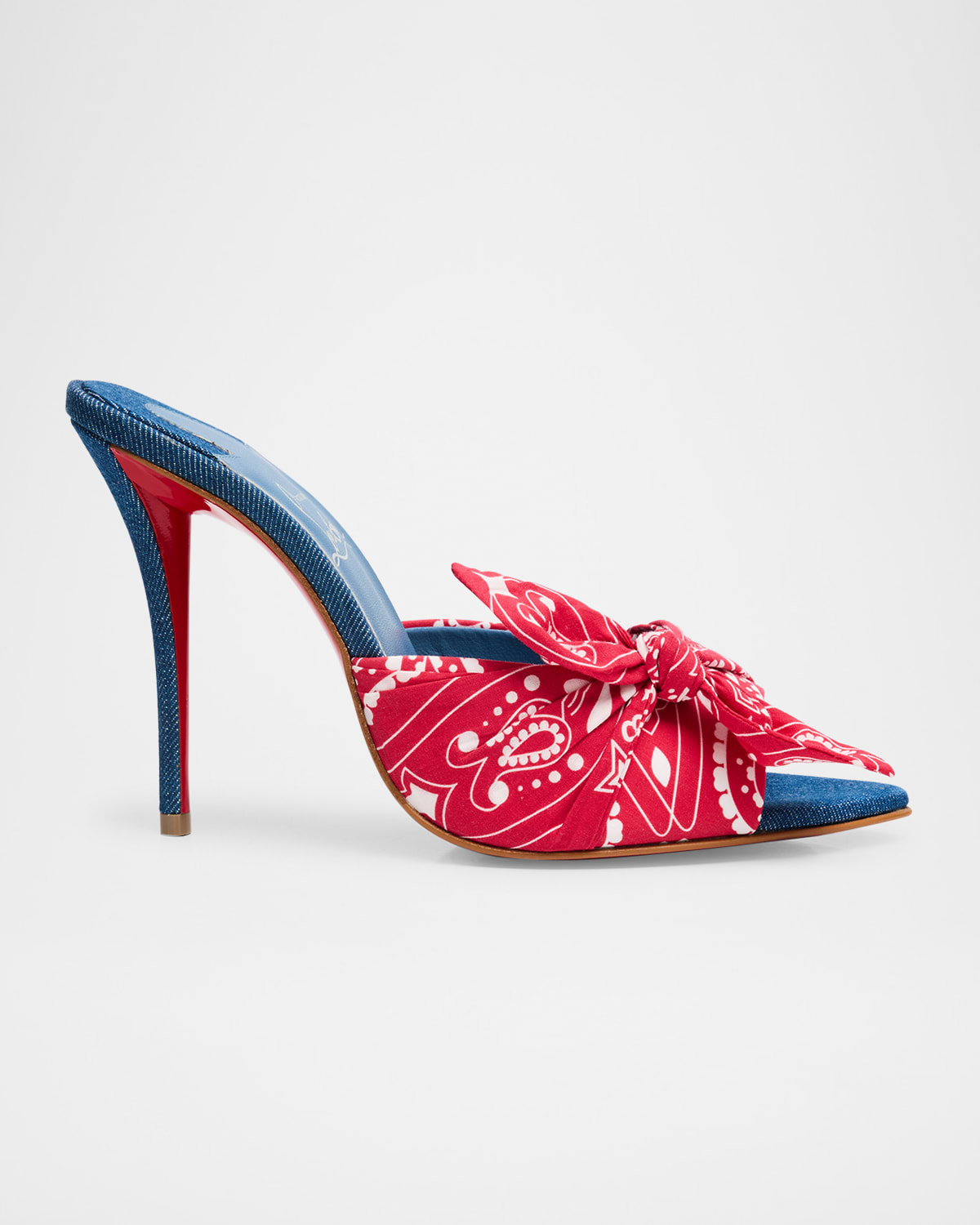 Liela @断捨離 Christian Louboutin Christian Louboutin - Miss Z Denim Bandana Red Sole Mule Pumps