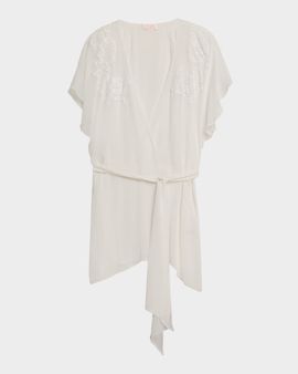 Christine Lingerie Floral Applique Silk Chiffon Robe