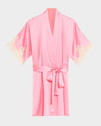 Christine Lingerie Gazebo Lace-Cuff Short Silk Robe