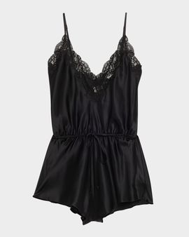 Christine Lingerie Lace-Trim Silk Romper