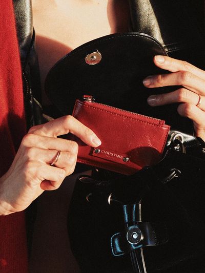 CHRISTINE PROJECT Glossy Zipper Unisex Card Wallet