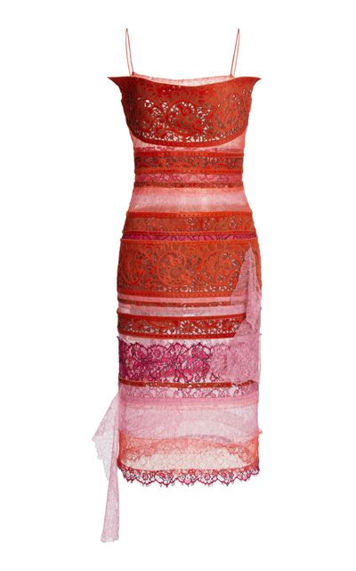 Christopher Esber Christopher Esber Arden Lasercut Lace Leather Midi Dress