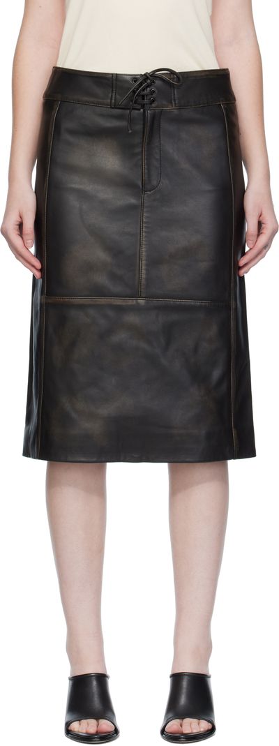 Christopher Esber Christopher Esber Black Burnished Eddie Leather Midi Skirt