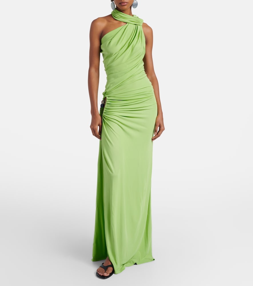 christopher esber cutout silk maxi dress Embellished cutout layered stretch-jersey maxi dress - black