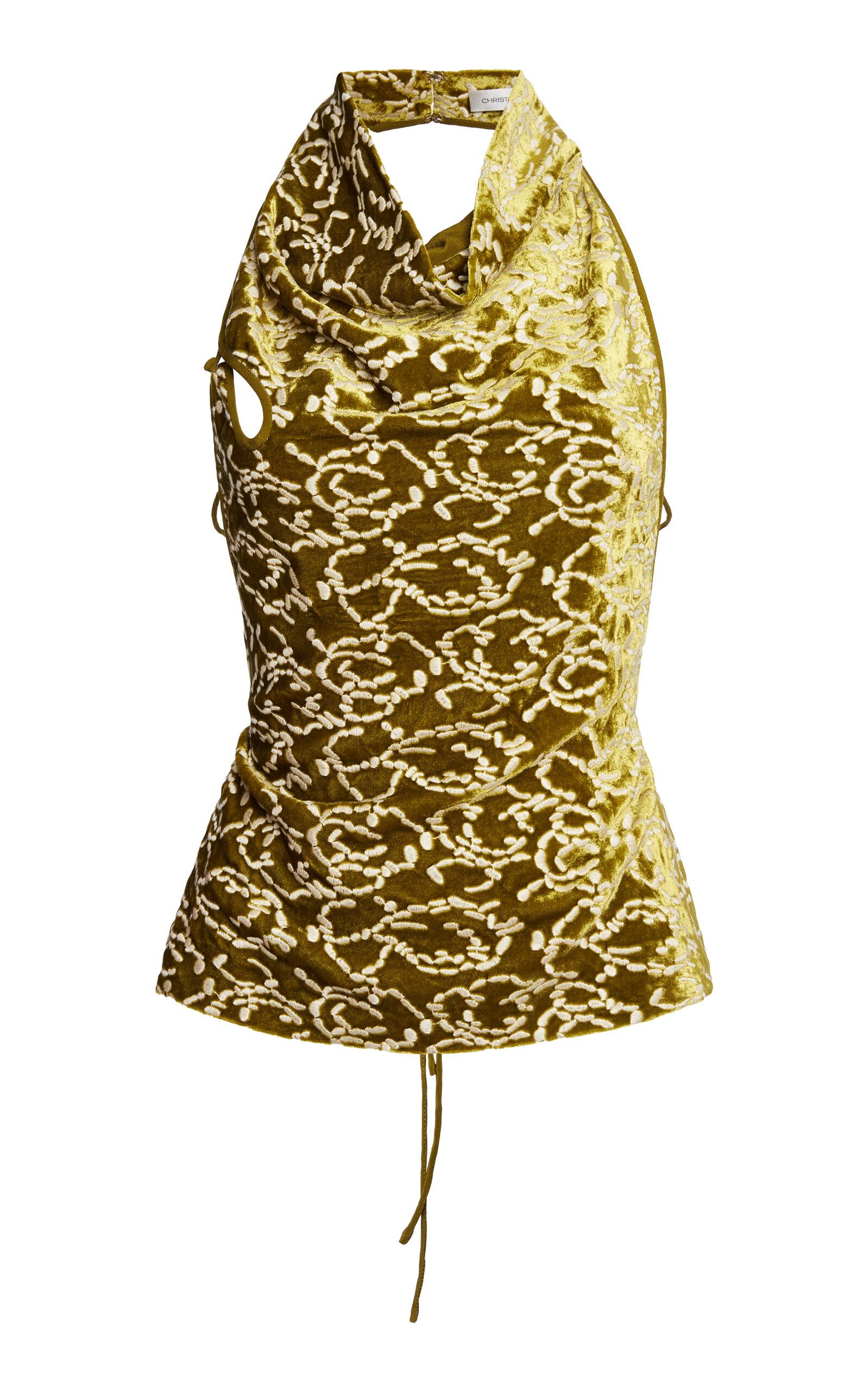 Christopher Esber Christopher Esber Embroidered Silk Velvet Loophole Tie Backless Top