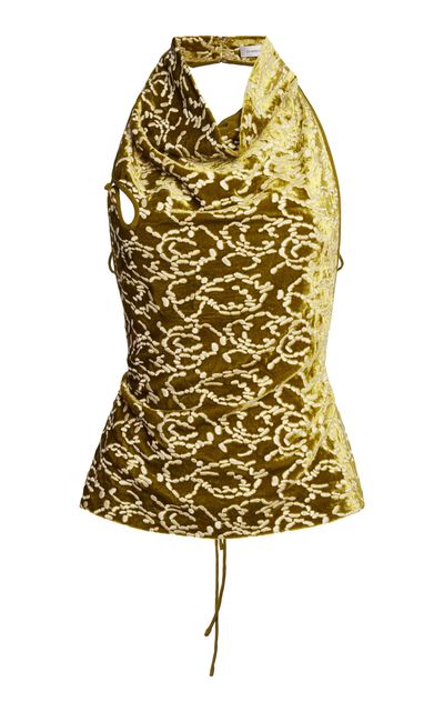 Christopher Esber Christopher Esber Embroidered Silk Velvet Loophole Tie Backless Top