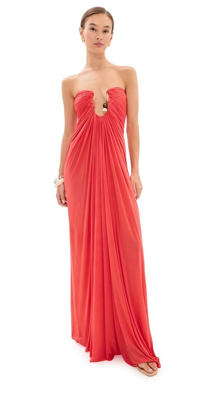 Christopher Esber Christopher Esber Helix Crystal Strapless Gown Paprika