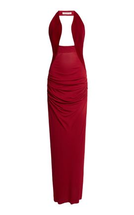 Christopher Esber Christopher Esber Tailored Slope Suede Halter Maxi Dress