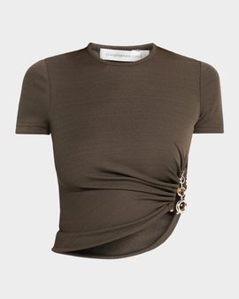 Christopher Esber Crystal Droplet Cutout Short-Sleeve Crop Top