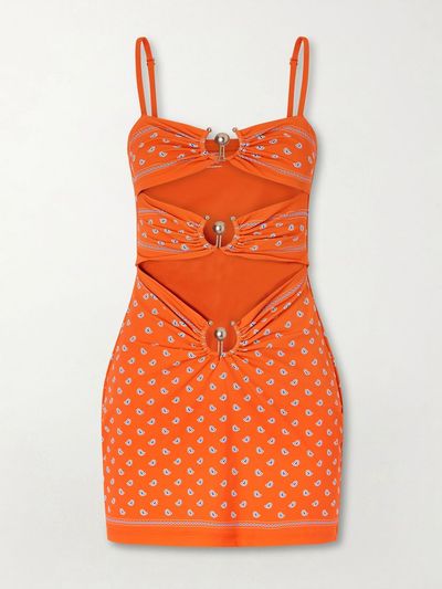 CHRISTOPHER ESBER Orbit embellished ruched cutout printed stretch-jersey mini dress