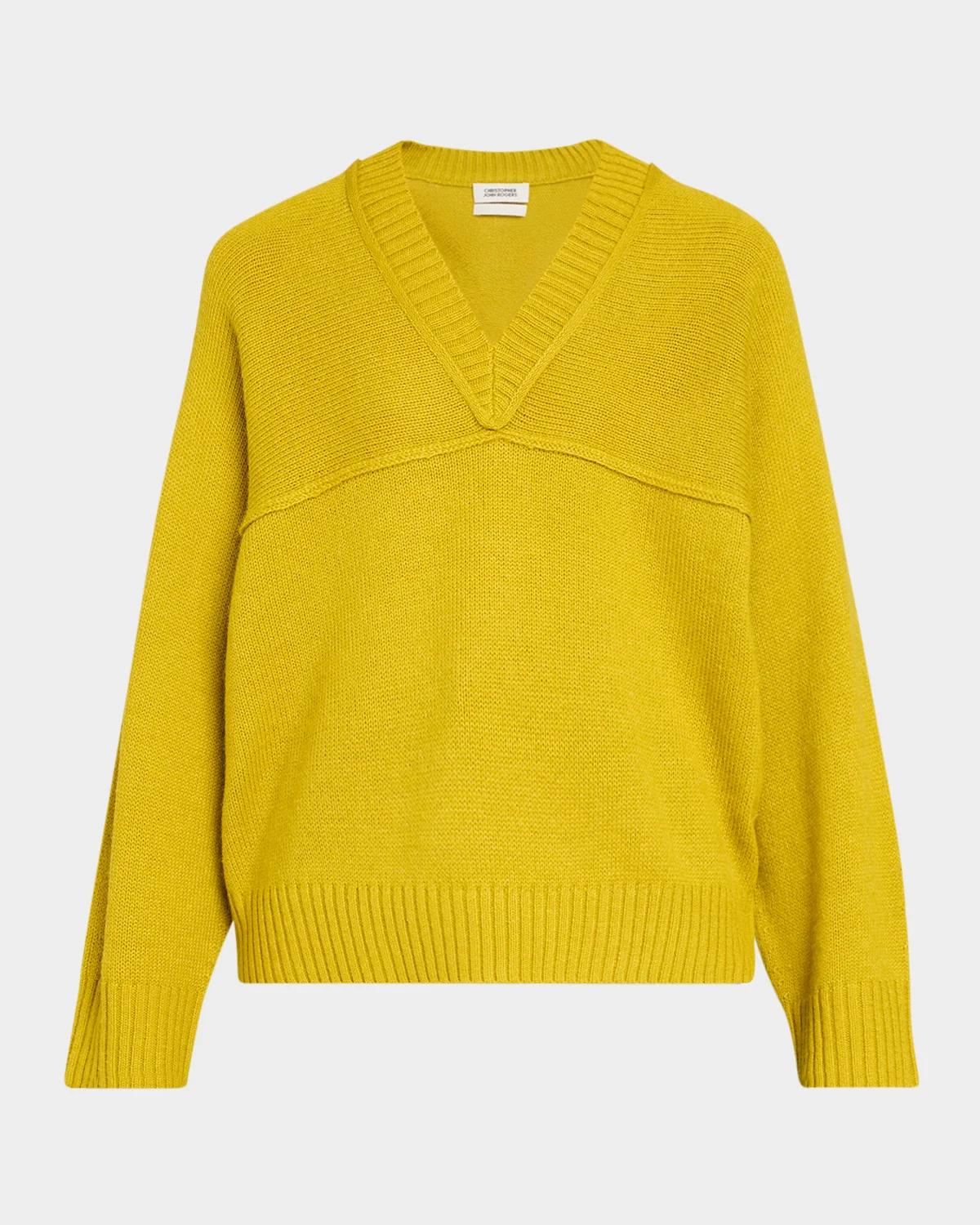 CHRISTOPHER JOHN ROGERS Alpaca-Blend Yoke Oversized V-Neck Sweater