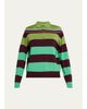 CHRISTOPHER JOHN ROGERS Big Striped Wool-Silk Long-Sleee Polo Sweater - 1