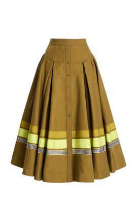 Christopher John Rogers Christopher John Rogers Embroidered Cotton Midi Skirt Olive