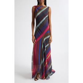 Christopher John Rogers Christopher John Rogers Louie Stripe Cowl Back Bias Crinkle Chiffon Gown