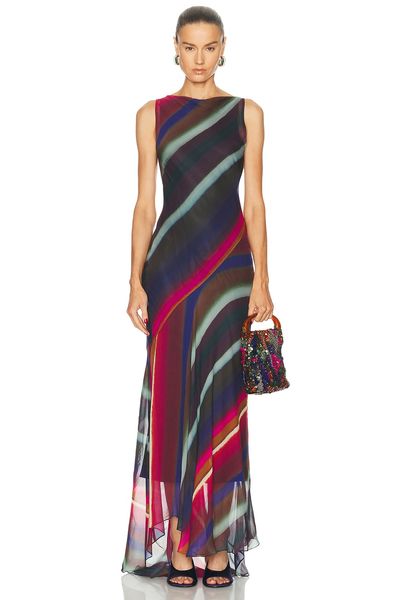 Christopher John Rogers Christopher John Rogers Louie Stripe Cowl Back Bias Maxi Dress