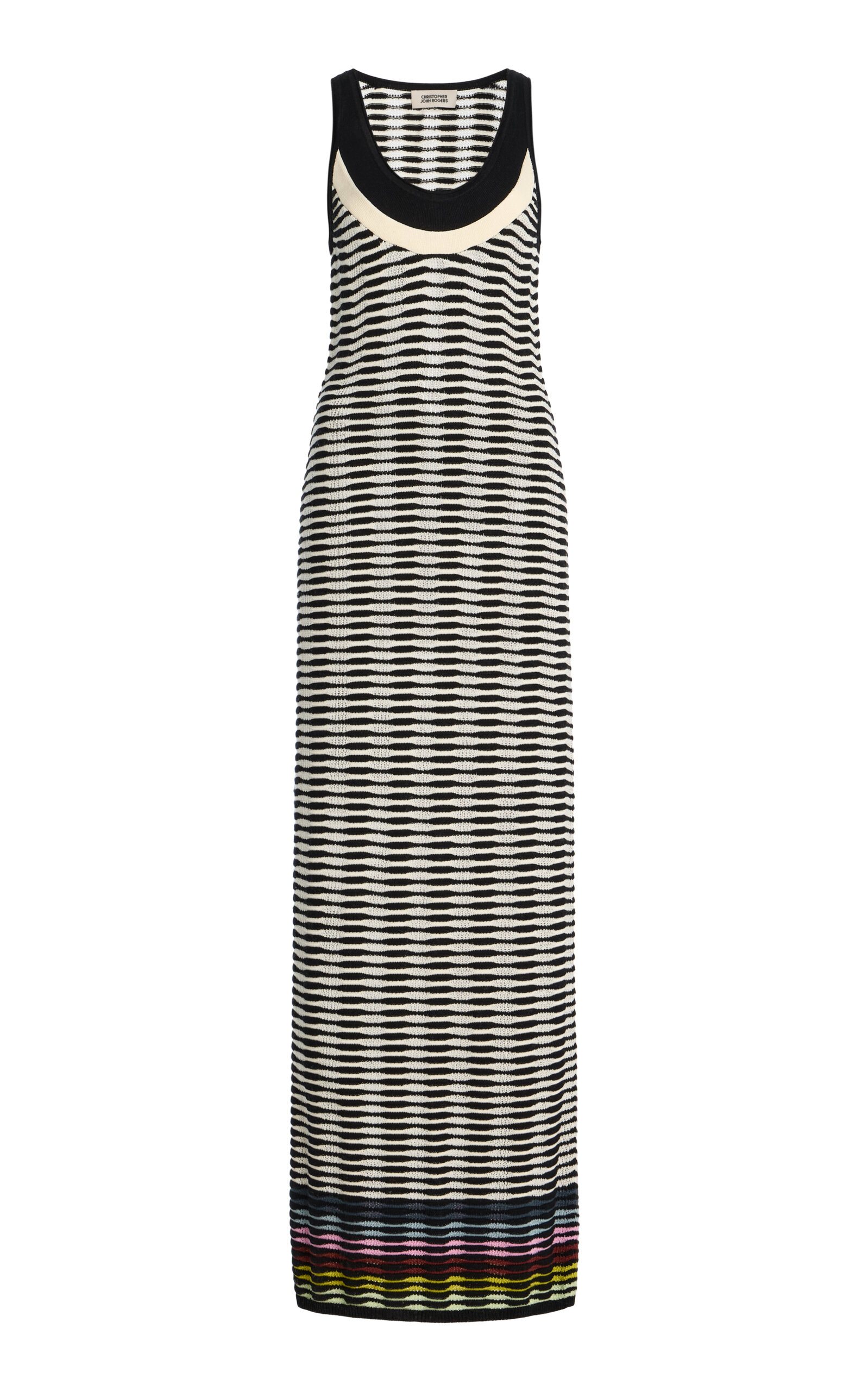 Christopher John Rogers Christopher John Rogers Wave Knit Cotton Maxi Tank Dress Black/white XS