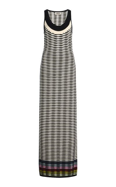Christopher John Rogers Christopher John Rogers Wave Knit Cotton Maxi Tank Dress Black/white XS
