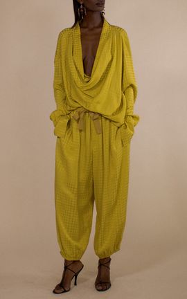 Christopher John Rogers Christopher John Rogers Wiggle Dot Jacquard Shirred Cowl Neck Blouse