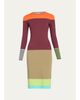 CHRISTOPHER JOHN ROGERS Colorblock Striped Knit Long-Sleeve Dress - 1