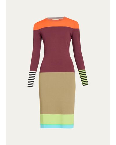 CHRISTOPHER JOHN ROGERS Colorblock Striped Knit Long-Sleeve Dress