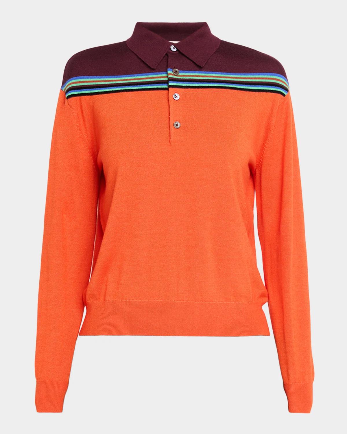 CHRISTOPHER JOHN ROGERS Colorblock Striped Wool-Silk Polo Sweater