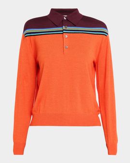 CHRISTOPHER JOHN ROGERS Colorblock Striped Wool-Silk Polo Sweater