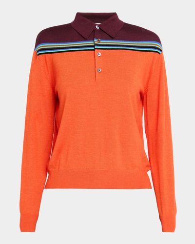 CHRISTOPHER JOHN ROGERS Colorblock Striped Wool-Silk Polo Sweater