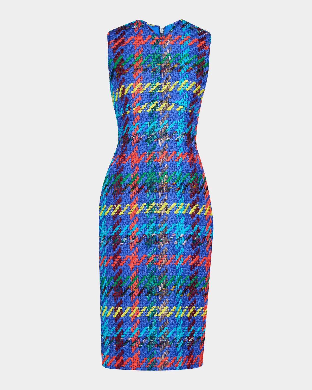 CHRISTOPHER JOHN ROGERS Crayon Tweed V-Neck Midi Pencil Dress