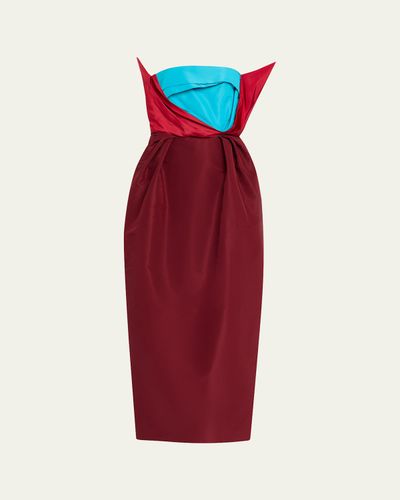 christopher john rogers maxi dress Christopher John Rogers Strapless Color-block Silk-taffeta Gown - Women - Burgundy Dresses
