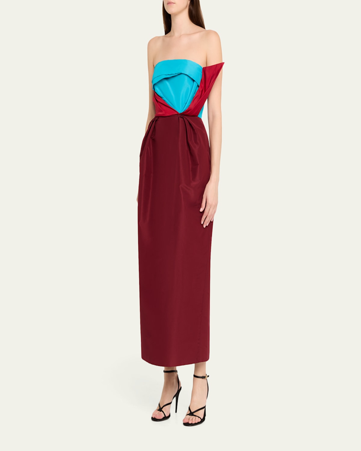 CHRISTOPHER JOHN ROGERS - Gathered Colorblock Strapless Maxi Dress