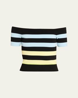 CHRISTOPHER JOHN ROGERS Off-The-Shoulder Striped Body-con Knit Top