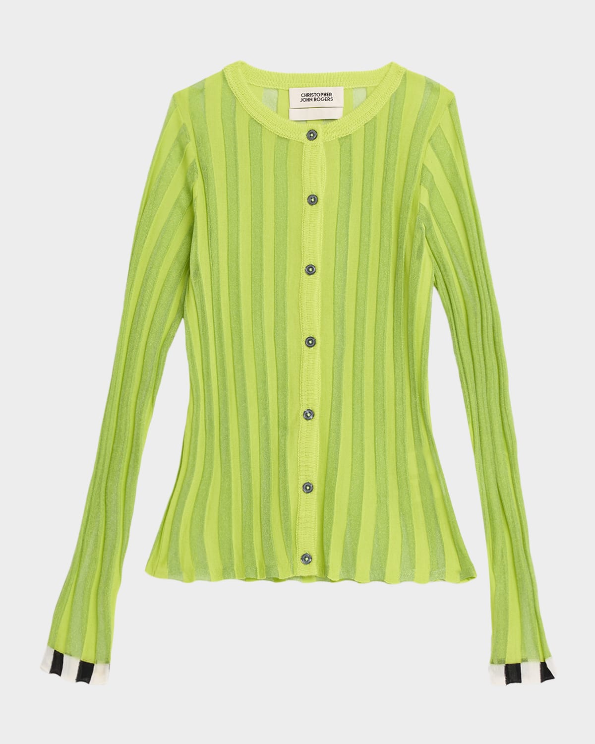 CHRISTOPHER JOHN ROGERS Pleated Knit Crewneck Cardigan