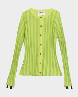 CHRISTOPHER JOHN ROGERS Pleated Knit Crewneck Cardigan