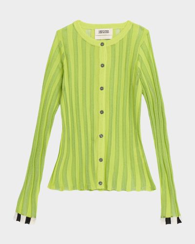 CHRISTOPHER JOHN ROGERS Pleated Knit Crewneck Cardigan