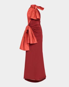 CHRISTOPHER JOHN ROGERS Silk Crepe De Chine Double-Bow Taffeta Halter Gown