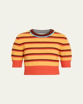 CHRISTOPHER JOHN ROGERS Striped Short-Sleeve Crop Sweater