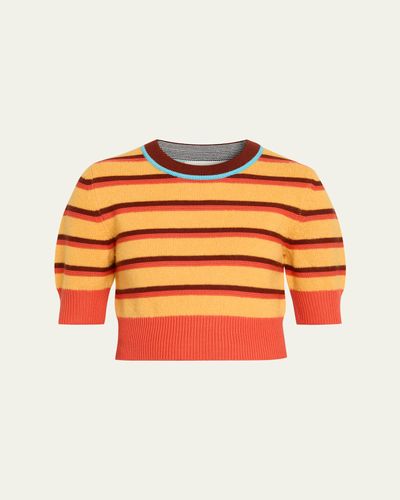 CHRISTOPHER JOHN ROGERS Striped Short-Sleeve Crop Sweater