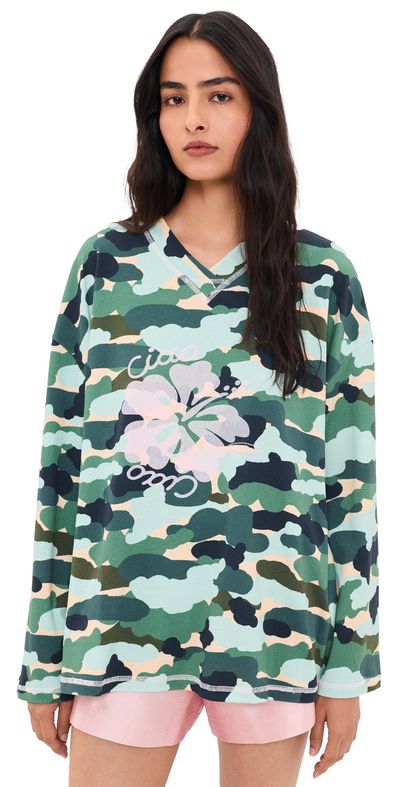 Ciao Ciao Vacation Ciao Ciao Vacation Camo Hibiscus Speedway Tee Green Camo